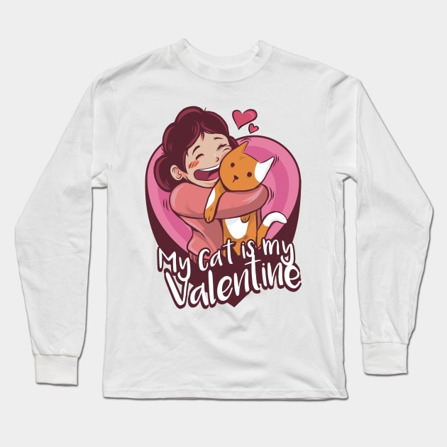 My Cat is My Valentine Day Valentine Cat Gifts for Women Long Sleeve T-Shirt by barranshirts